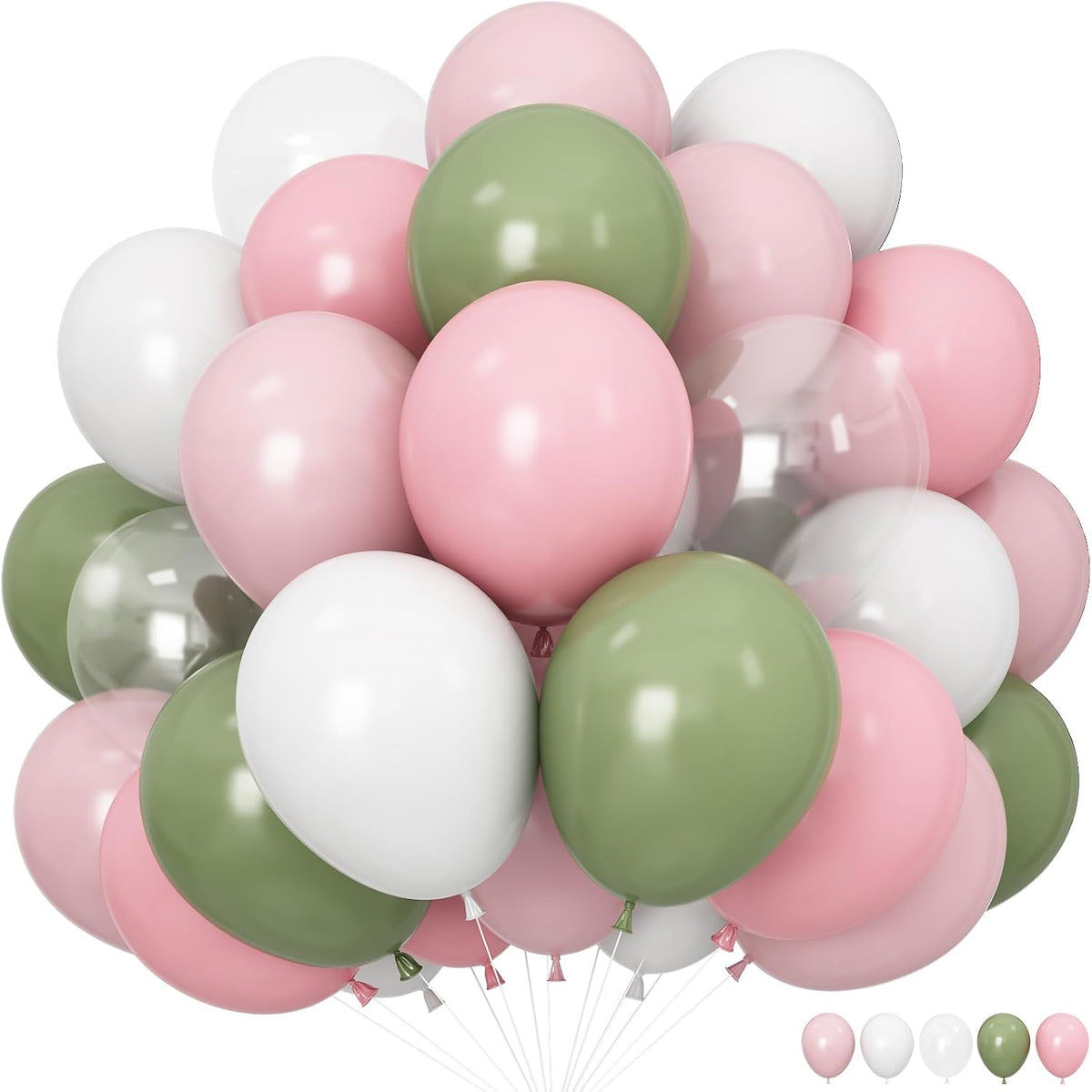 Dusty Pink Green White Balloons for Fairy Birthday Party Decorations 60PCS 12INCH Light Pink Sage