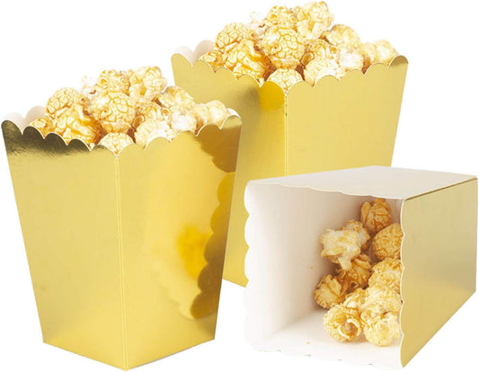 Gold Popcorn Boxes Mini Pack of 12, Paper Popcorn Container for Birthday Party, Graduation