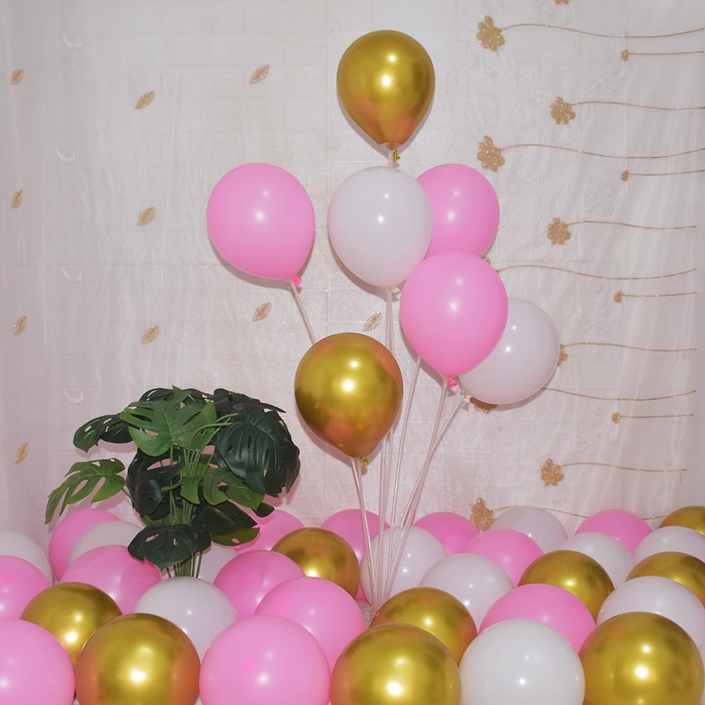 300 Pcs Pink Gold White Balloons 5 Inch Pink White and Metallic Gold Assorted Colors Latex Small
