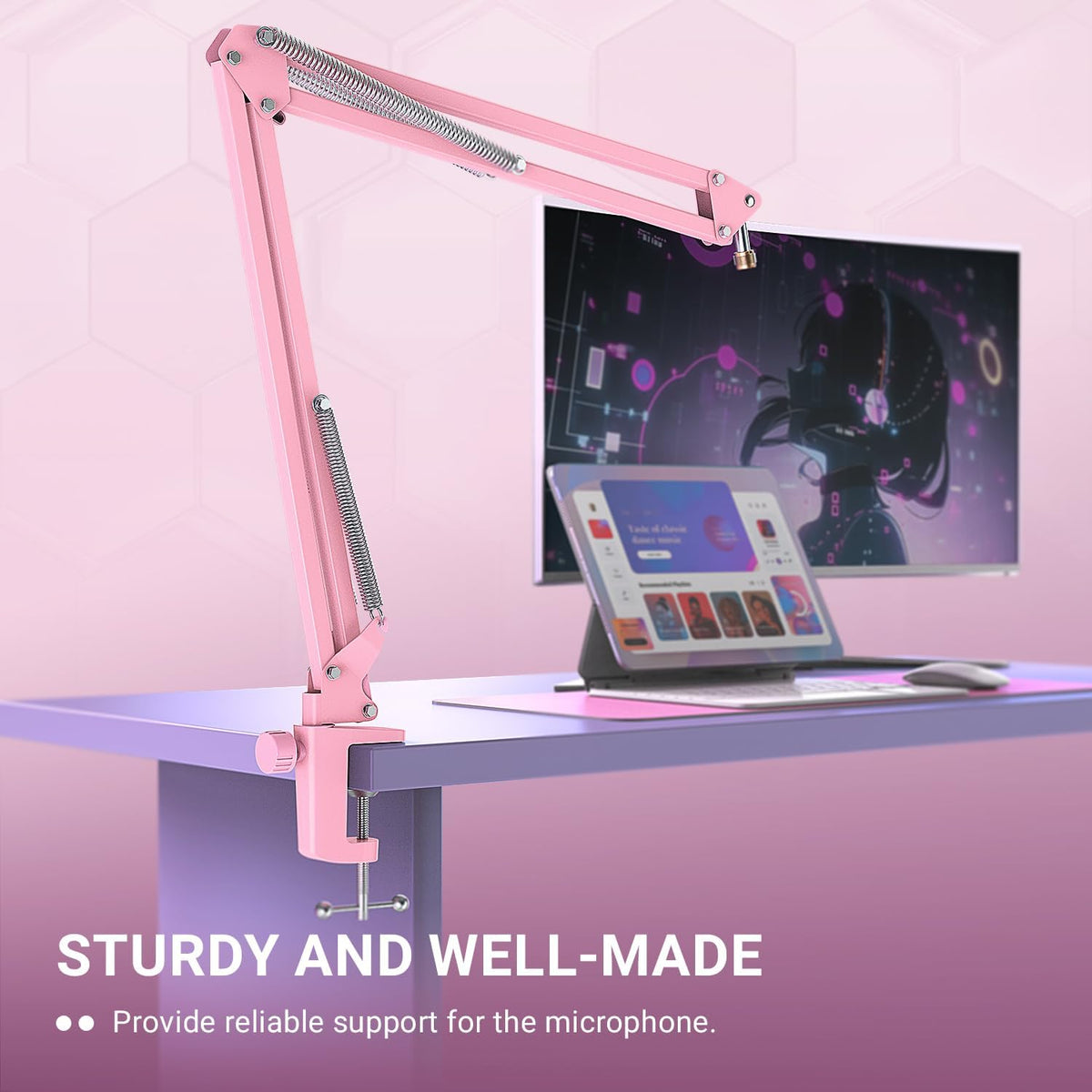 FIFINE Boom Arm Mic Stand, Microphone Arm with Desk Mount for Podcast Streaming Gaming Home Studio