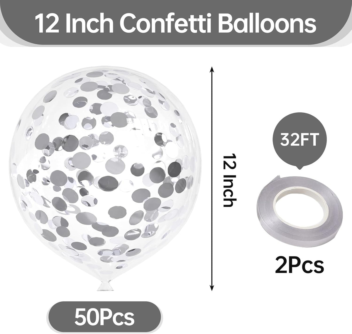 50pcs Silver Foil Confetti Balloons,12 inch Latex Balloon with Silver Confetti Inside for Birthday