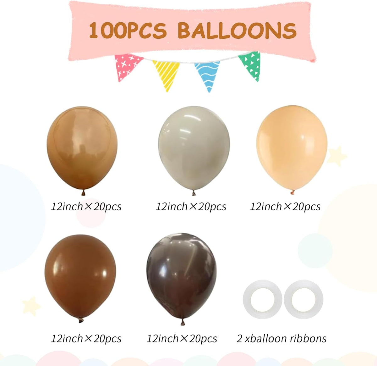 100pcs Brown Balloons - 12 Inch Dark Brown Beige Coffee Sand White & Neutral Balloons for Birthday