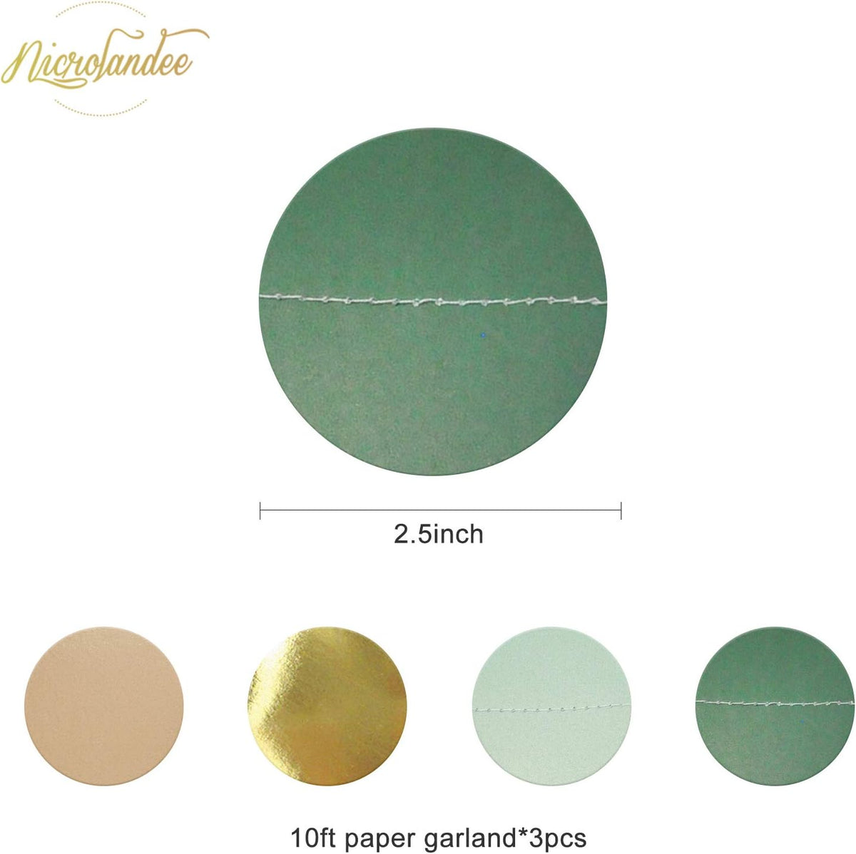 NICROLANDEE Wedding Party Decorations - 3 Pack Sage Green Dots Paper Garland String Hanging