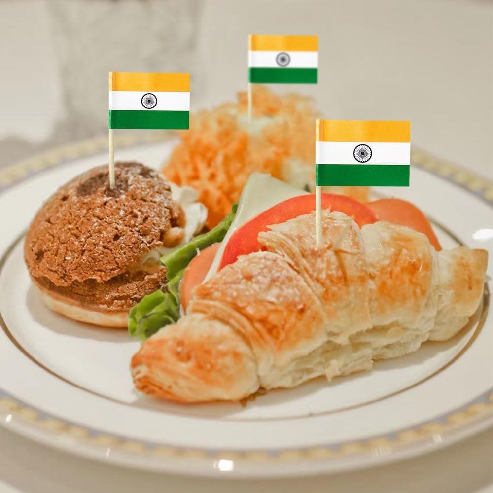 mflagperft India Flag Indian Flag, Small Mini India Toothpick Flags for Food, Cupcakes, Cocktails