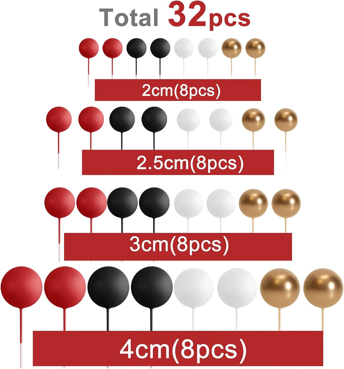 ASTARON 32 Pcs Ball Cake Topper Decorations Mini Balloons Cake Topper Sticks Foam Balls Cake Picks