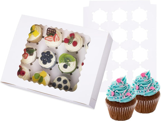 6-Set Cupcake Boxes Hold 12 Standard Cupcakes, Food Grade Cupcake Holders Bakery Carrier Boxes with