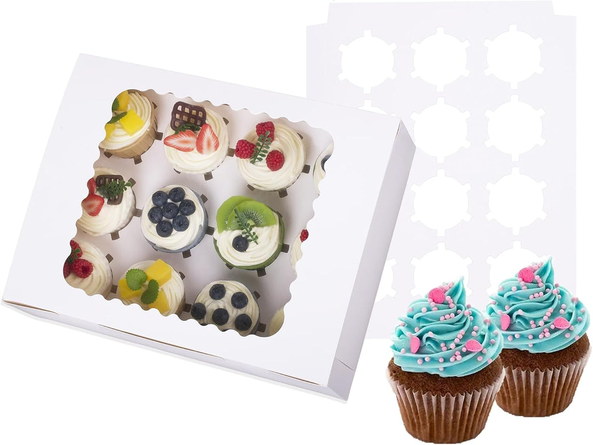 30-Set Cupcake Boxes Hold 12 Standard Cupcakes, Food Grade Cupcake Holders Bakery Carrier Boxes