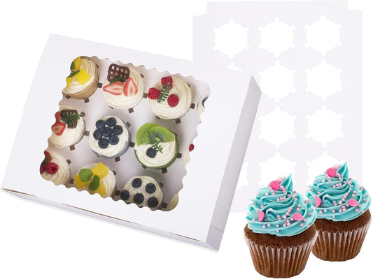 30-Set Cupcake Boxes Hold 12 Standard Cupcakes, Food Grade Cupcake Holders Bakery Carrier Boxes