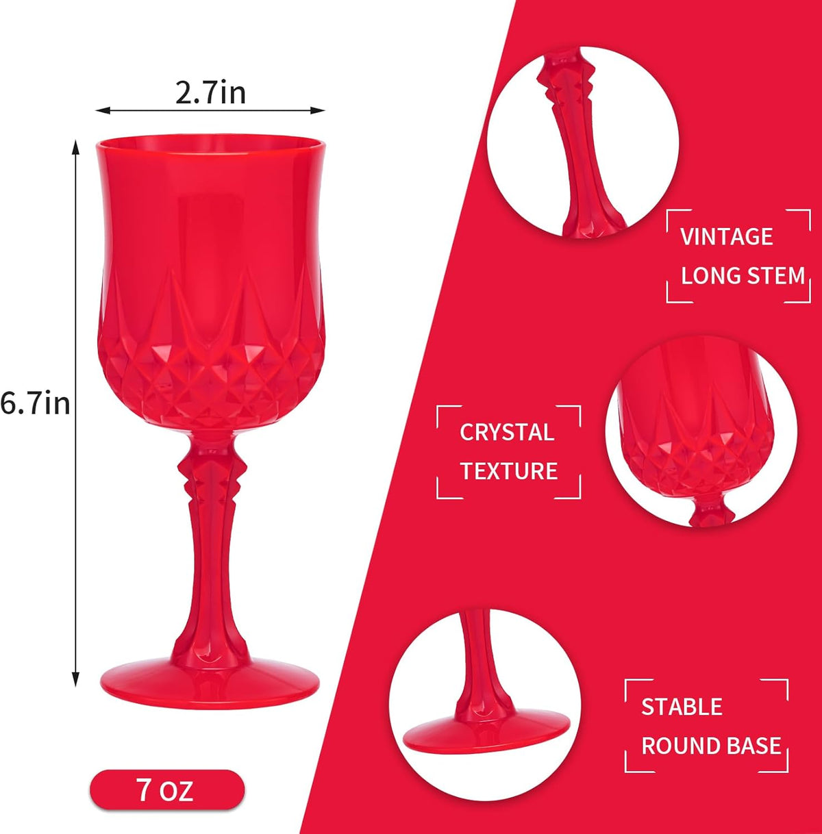 JLYLOL Plastic Vintage Wine Glasses 7OZ Plastic Goblets Vintage Drinking Glasses 12PCS Retro
