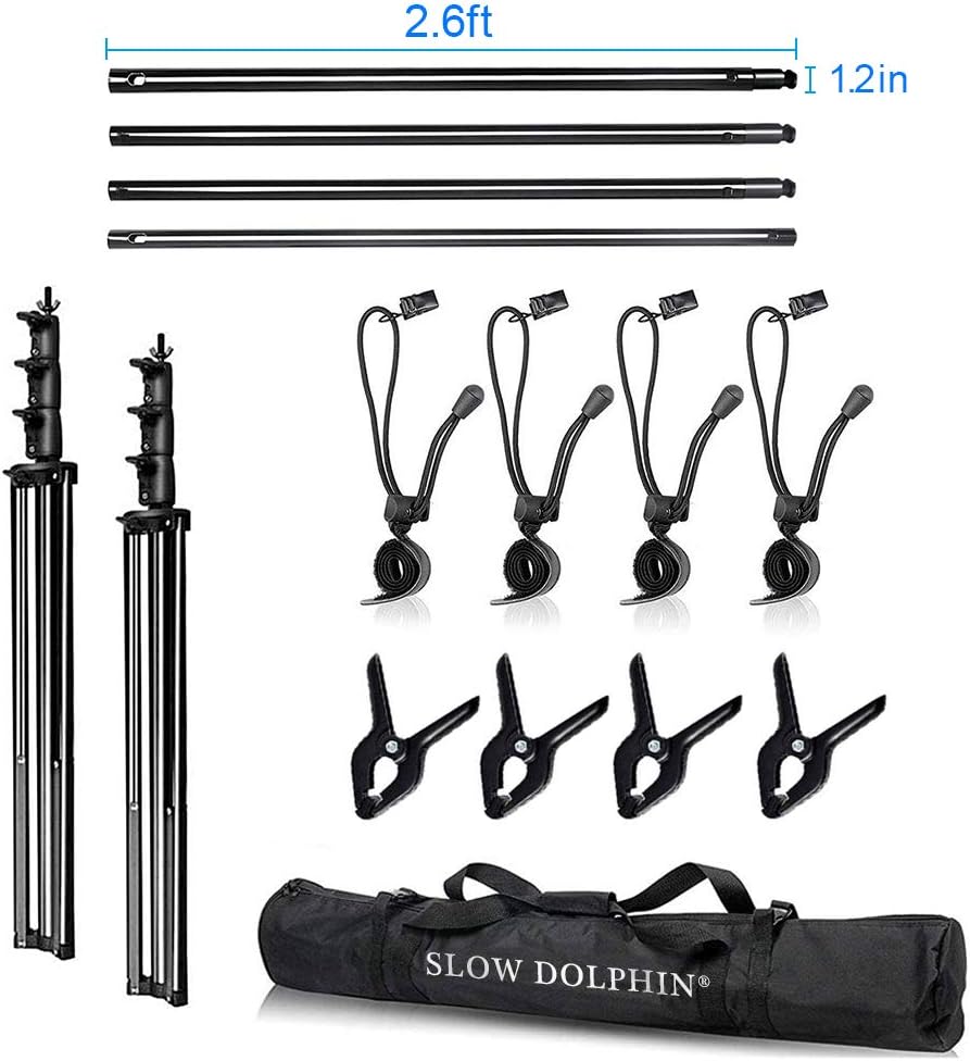 SLOW DOLPHIN 10 x 10Ft Photo Video Studio Heavy Duty Adjustable Muslin Backdrop Stand Background