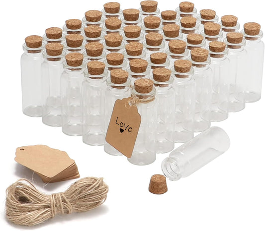 50 Pcs 20ml Mini Glass Bottles with Cork Stoppers, 29x64mm DIY Decoration Tiny Glass Jars, Mini