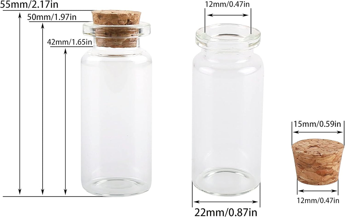 MaxMau 10ml Small Glass Bottles with Cork Stoppers,pack of 100 Vials Tiny Jars for DIY Art Crafts