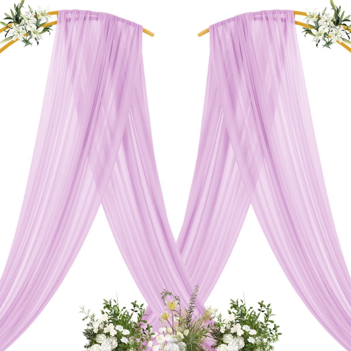 MLMC Lilac Purple Wedding Arch Draping Fabric 2 Panels 29" x 20 FT Extra Long Lavender Gauze Drapes