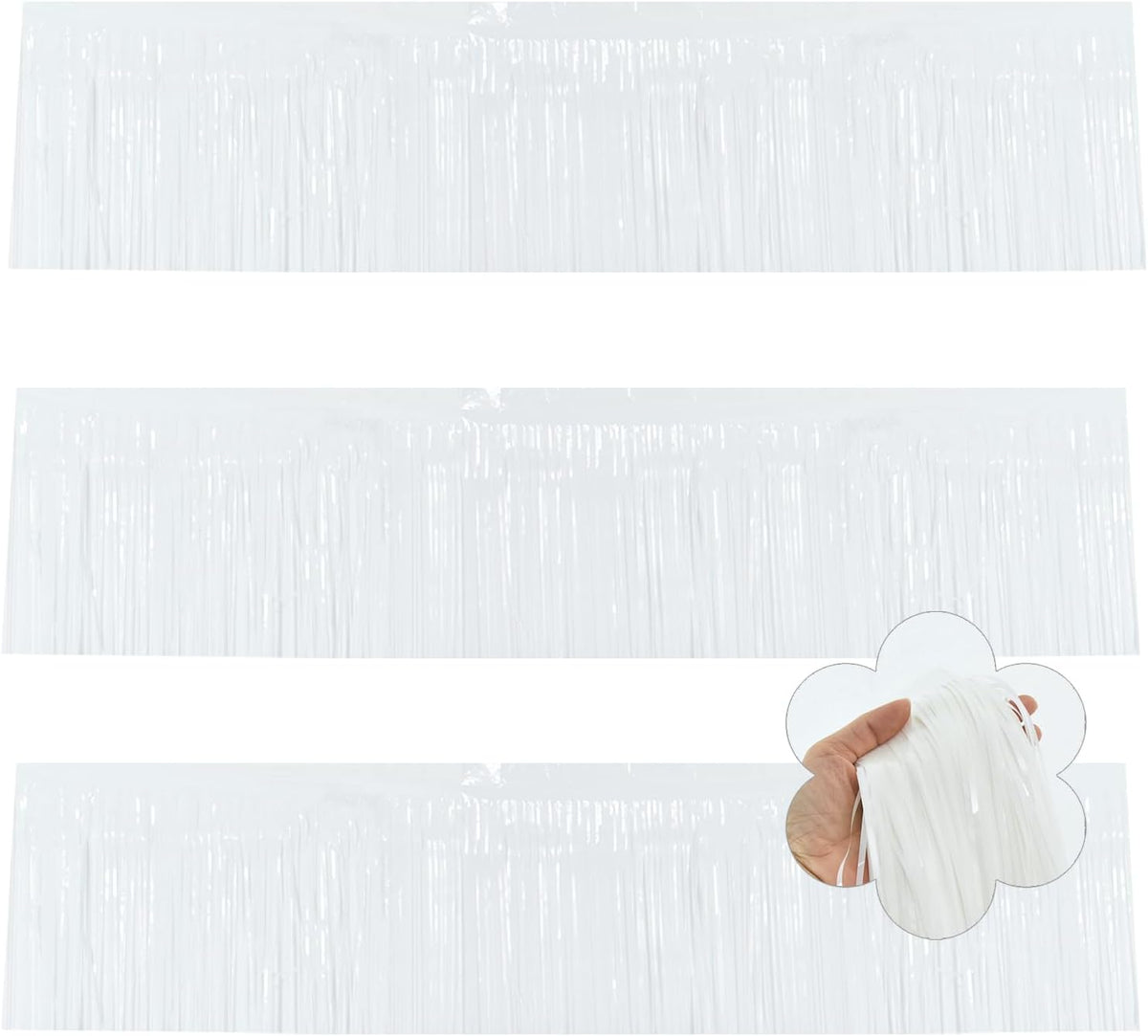 BEISHIDA 3 Packs Metallic Foil Fringe Garland Macaron White Wall Hanging Tinsel Fringe Banners for