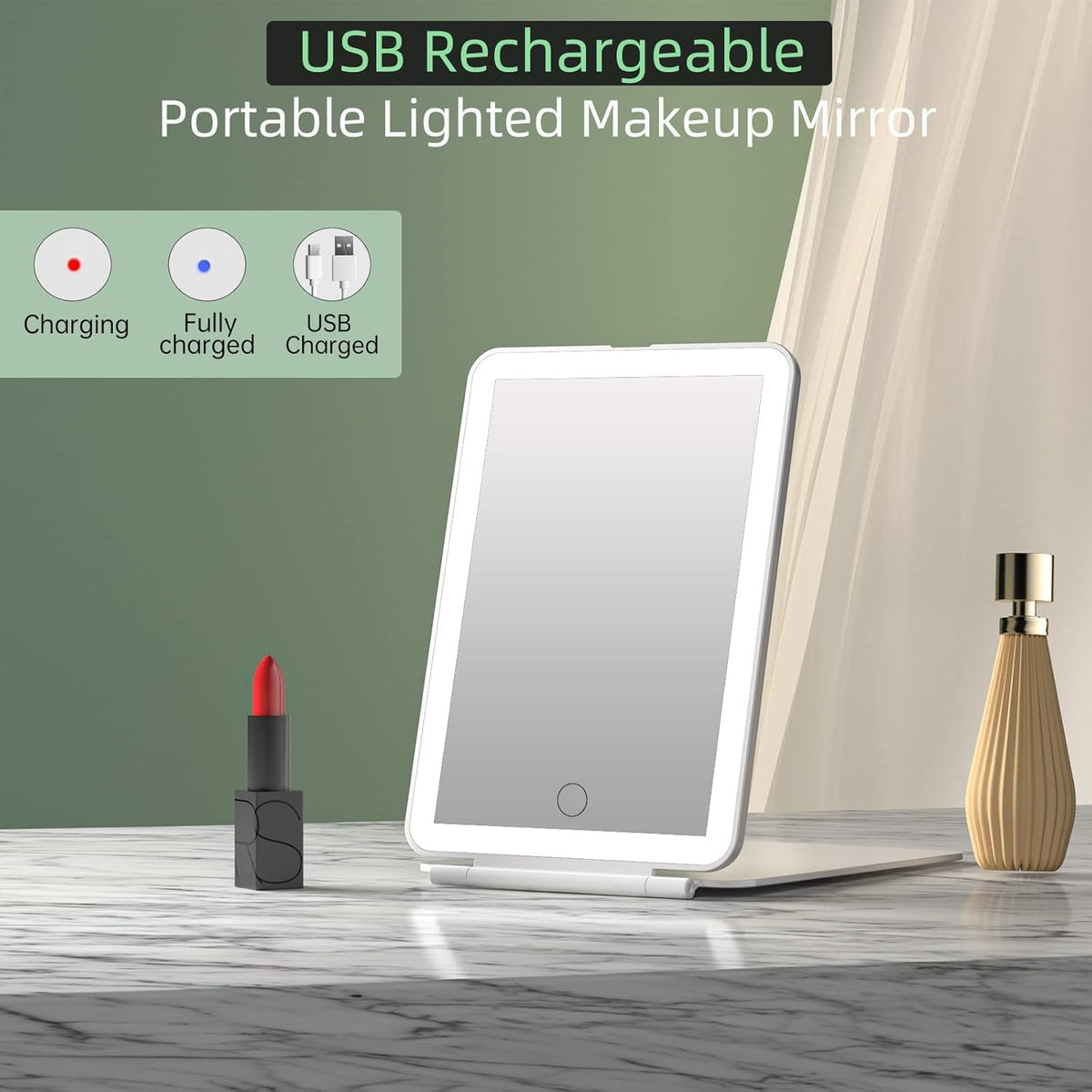 FUNTOUCH Rechargeable Portable Makeup Mirror with 72 LED Lights, Travel Lighted 1X/5X