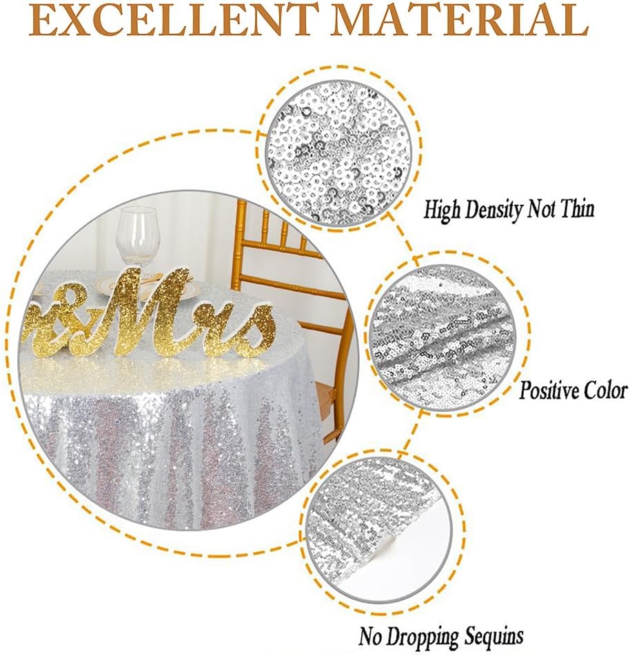 ShinyBeauty Silver Tablecloths 36X36 Inch 2 Pieces Sequin Table Cloth for Party Sparkle Table