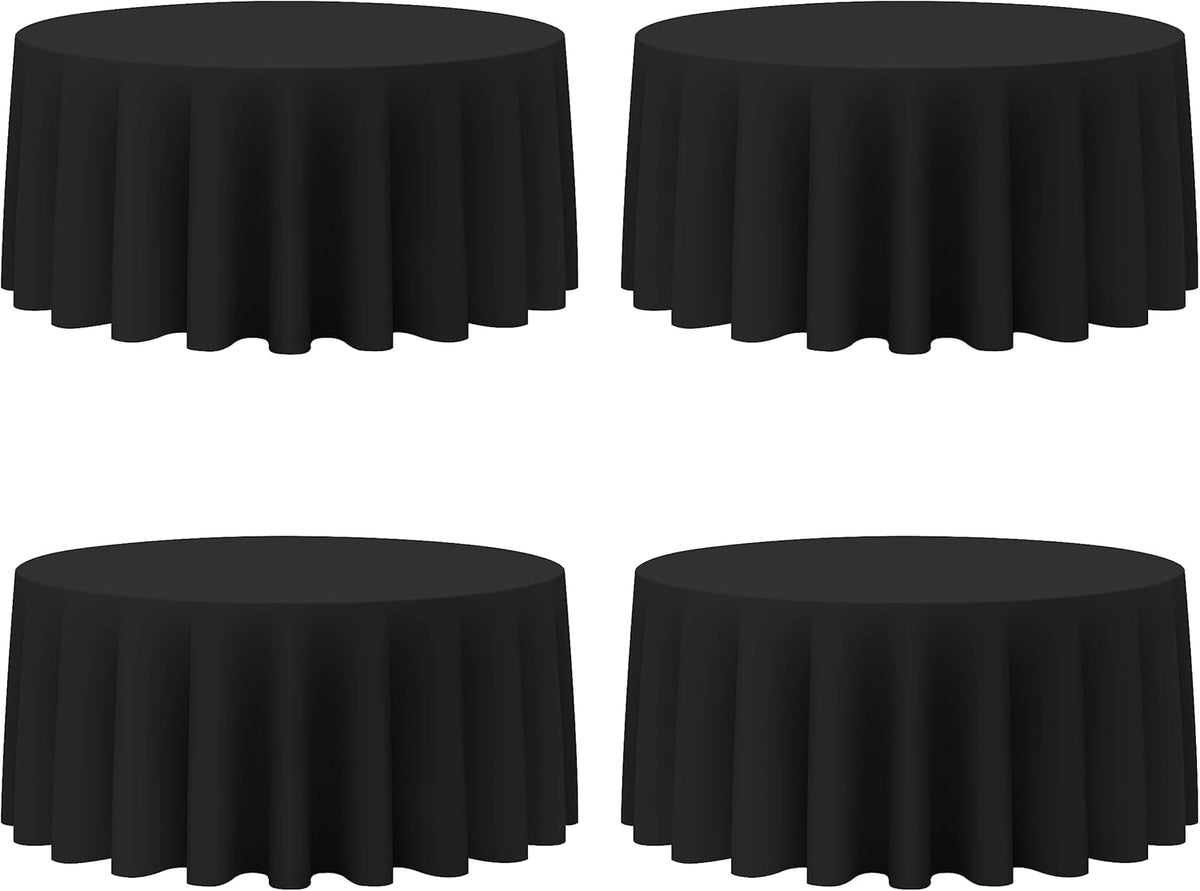 BRILLMAX 4 Pack Black Round Tablecloths 132 Inch - Circle Bulk Linen Polyester Fabric Washable