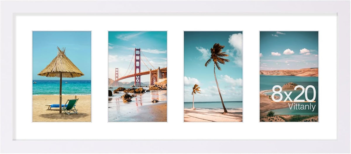 Vittanly 8x20 Collage Picture Frame, Displays 4Pcs 4x6 Pictures with Mat, Picture Frames Collage