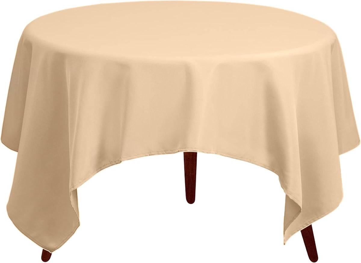 Gee Di Moda Square Tablecloth - 52 x 52 Inch Beige Table Cloth for Small Square or Round Tables