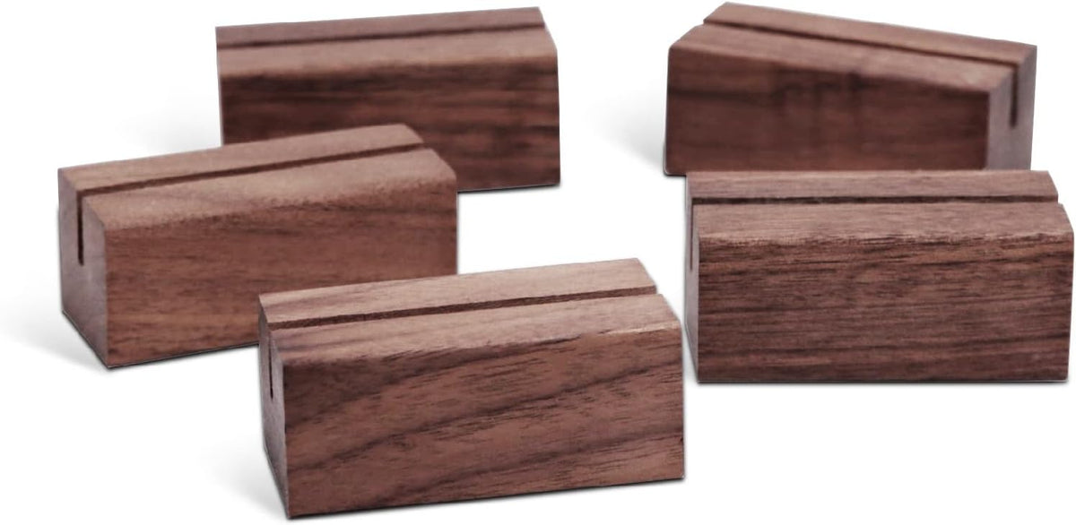 UNIQOOO 20 Pack Place Card Holders | Rustic Walnut Wood Escort Cards Display Stands | Table Number