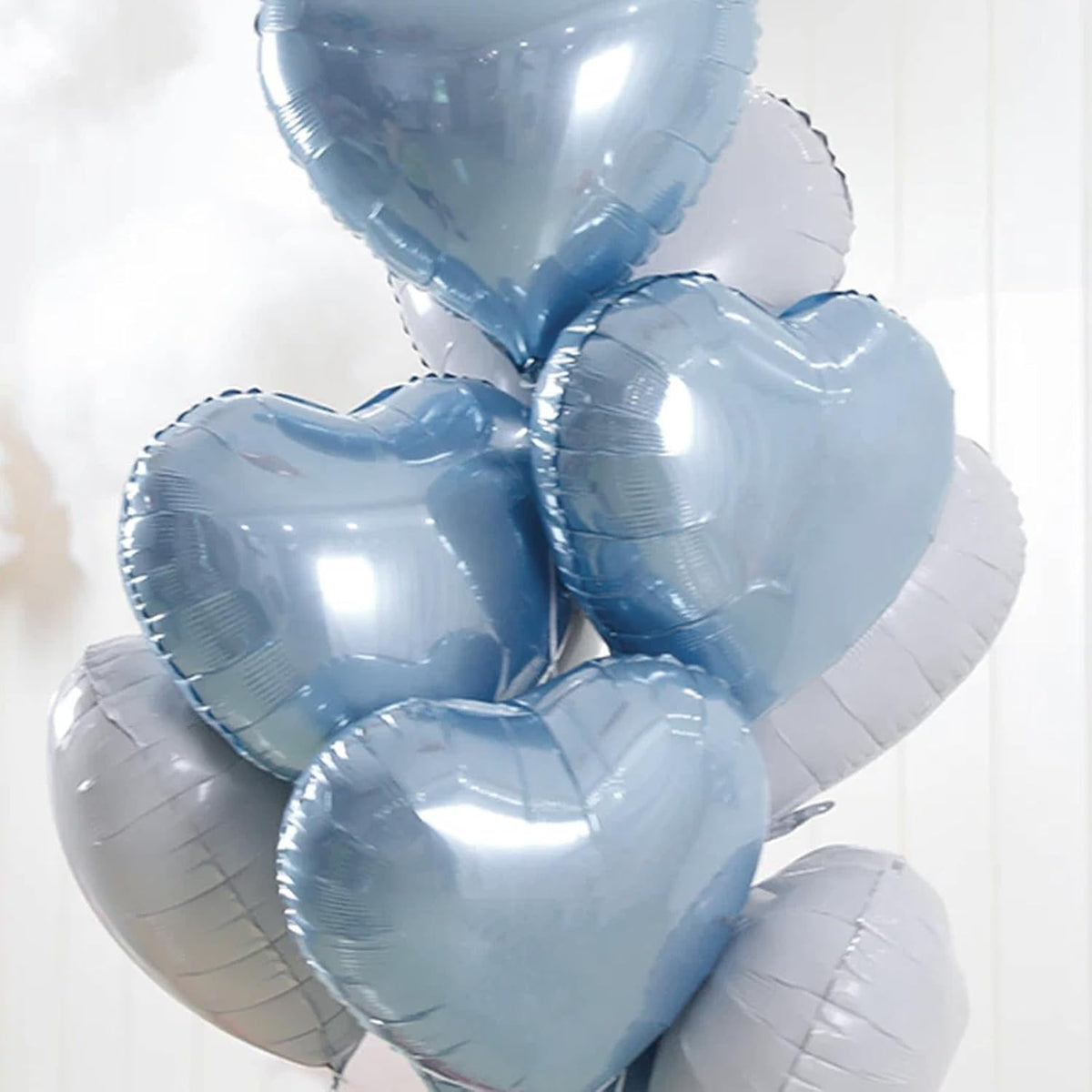 Baby Blue White Heart Balloons, 18 Inch Pastel Blue White Heart Shape Balloons, 12PCS Light Blue