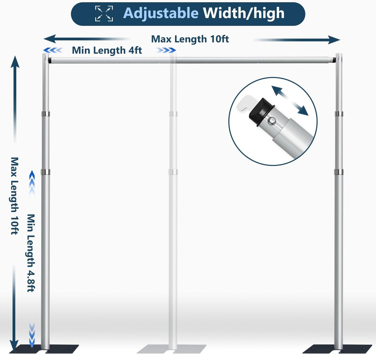 SLOW DOLPHIN 10x 10ft Pipe and Drap Backdrop Stand Kit,Heavy Duty Adjustable Frame Backdrop Stand