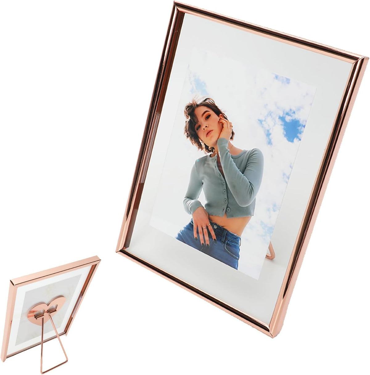 Rose Gold Floating Frame (5"x7",Vertical) with “Heart”, For Picture 4x6,3x5, 2x3, Classy Gift For
