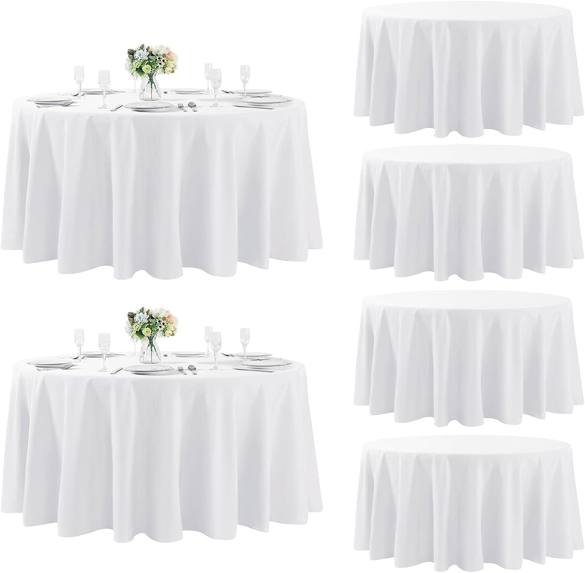 Fokitut 6 Pack Round Tablecloth, 108 Inch, Stain Resistant and Wrinkle Polyester Table Cloth