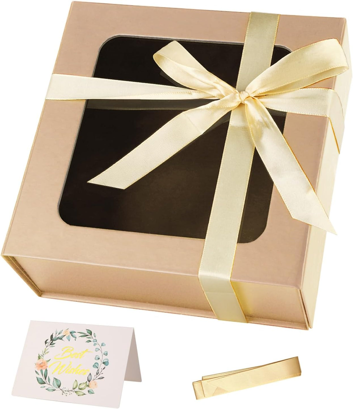 TIACABO Rose Gold Gift Box with Window,7.5"x7.5"x3.1" Bridesmaid Boxe for Gifts Giving,Birthday