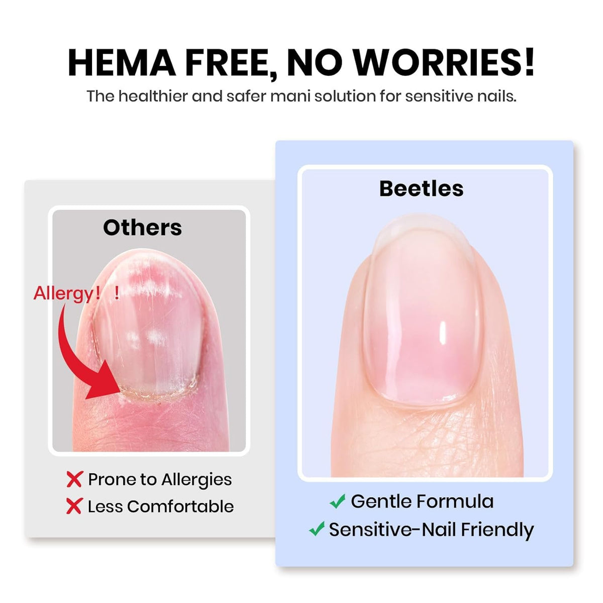 Beetles Hema-Free Nail Glue Gel - 10ml Super Strong Brush U V Nail Glue for Acrylic and Clear Press