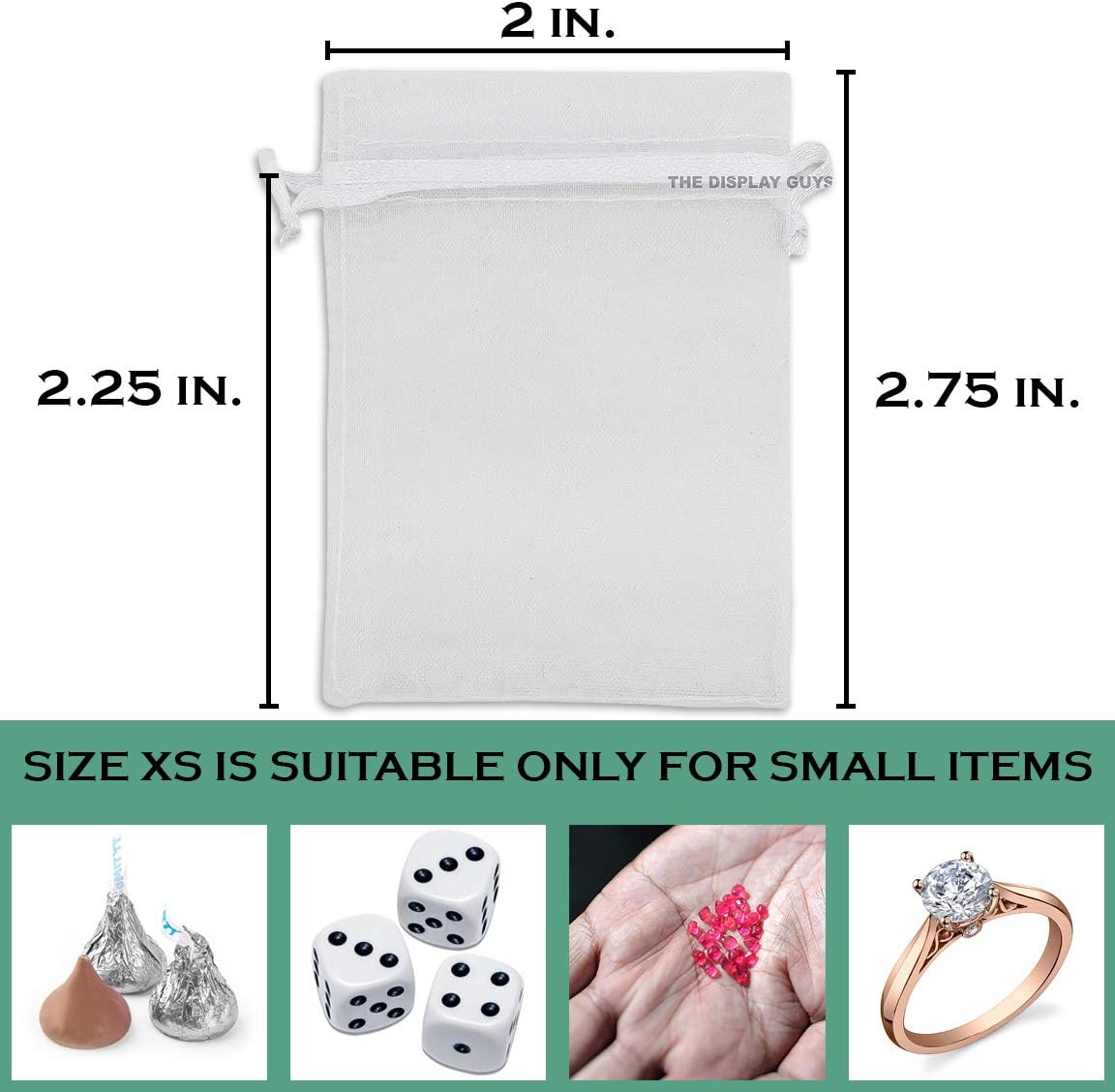 TheDisplayGuys 100-Pack XS 2 x 2 3/4" White Sheer Organza Gift Bags with Drawstring, Jewelry Candy