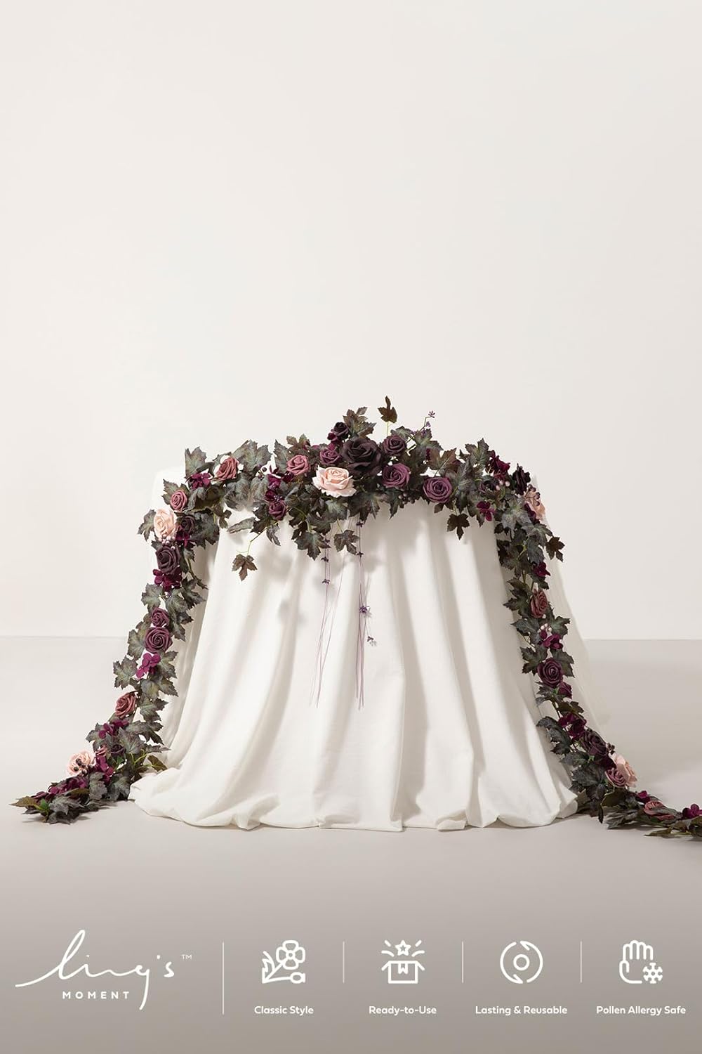 Ling's Moment 9FT Flower Garland for Backdrop Decorations - Wedding Arch Flowers, Eucalyptus &
