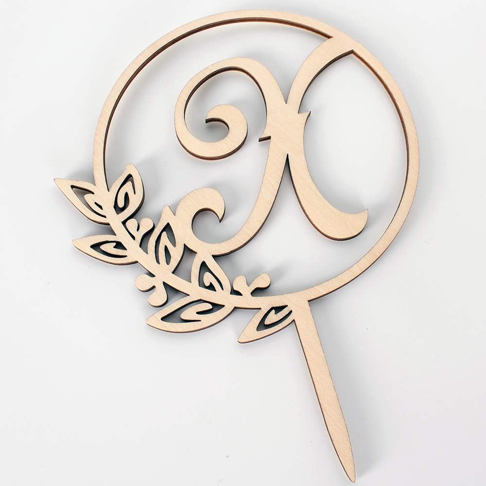 LINGTEER Personalized Inital Letter X Wood Cake Topper Perfect for Birthday Rustic Wedding
