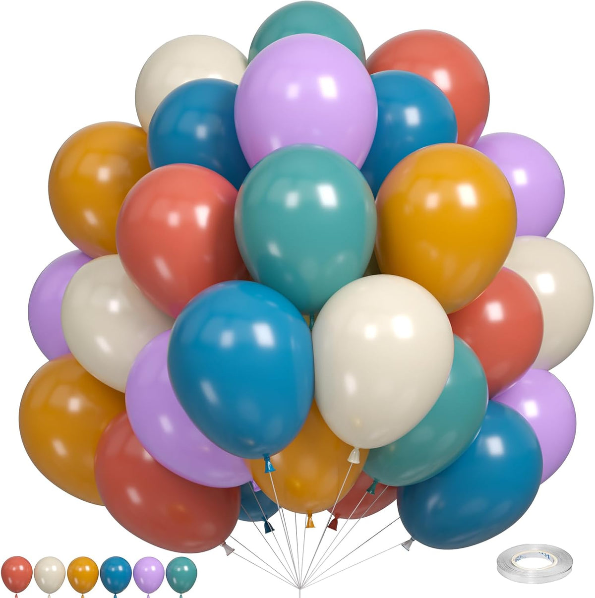Boho Rainbow Balloons, Boho Rainbow Colorful Balloon, Retro Ivory White Yellow Orange Blue Purple