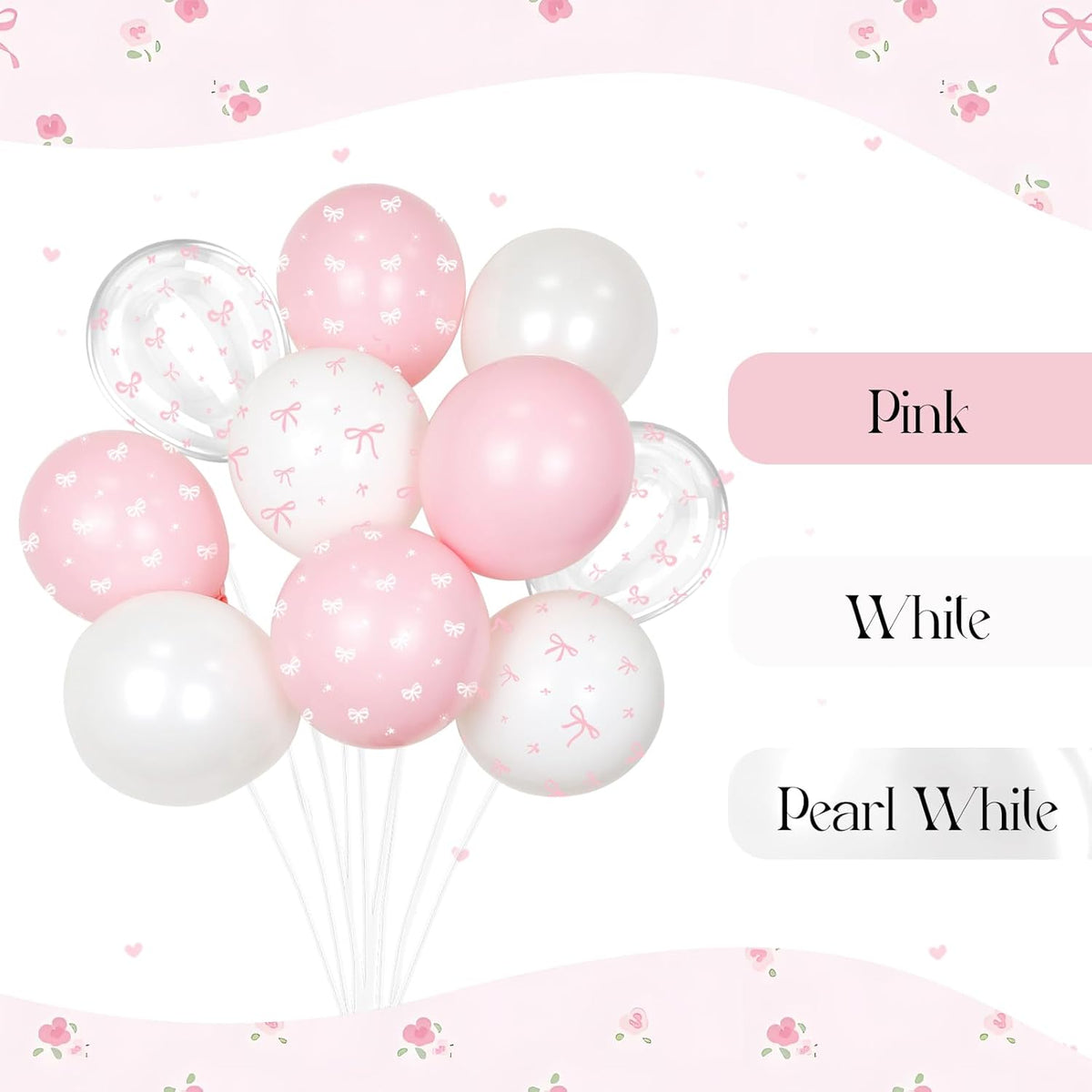 60pcs Pink Bow Balloons 12inch with Pink White Clear Bow Balloons for Pink Coquette Wedding Baby