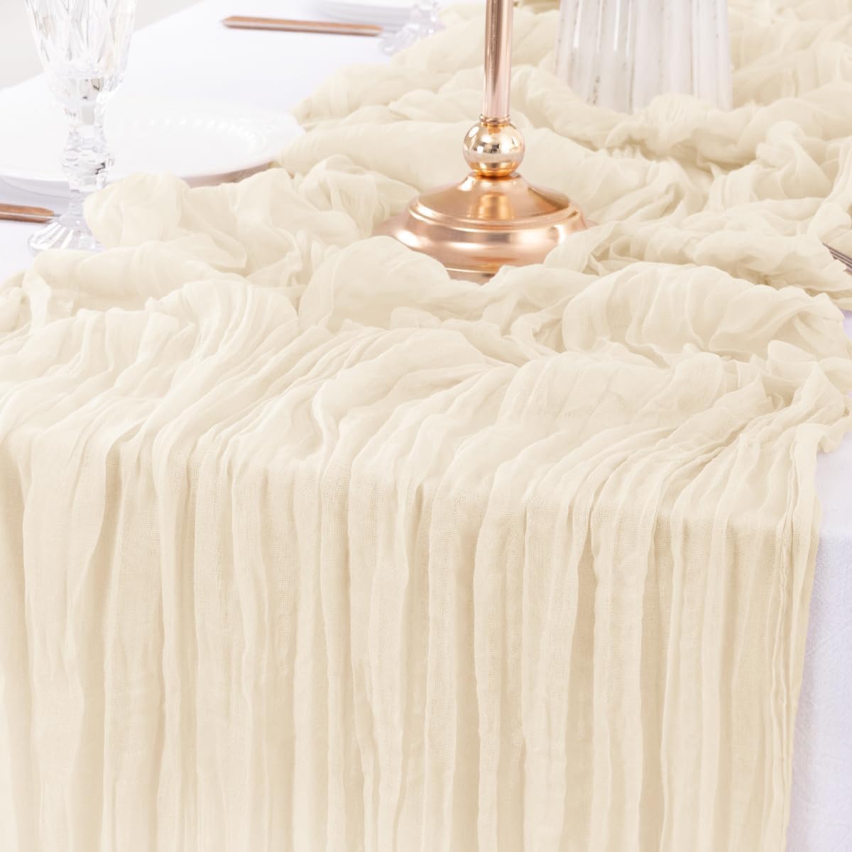 12Pcs Beige Cheesecloth Table Runner 120 Inch10FT Beige Rustic Boho Cheesecloth Table Runnerfor