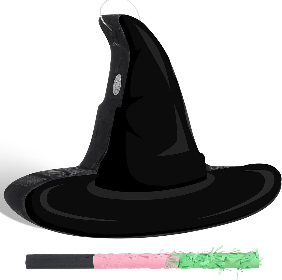 Kasyat Witch Hat Piñata Party Game Set Halloween Theme Piñata with Bat Stick Blindfold Pink Green