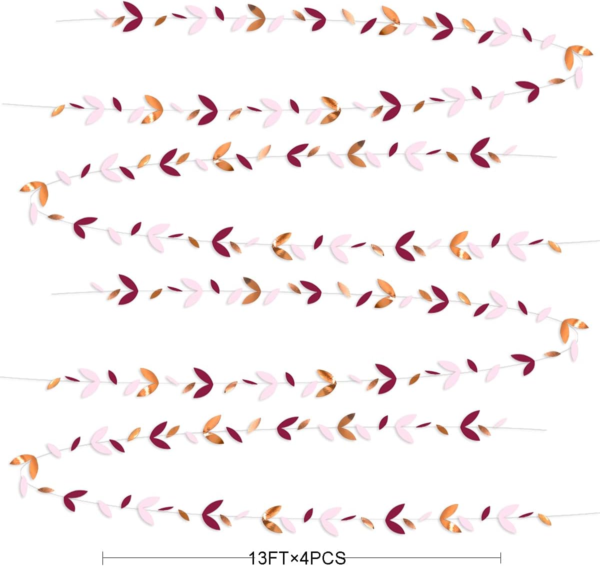 52 Ft Burgundy Rose Gold Party Decorations Leaf Garland Kit Paper Hanging Leaves Streamer Banner