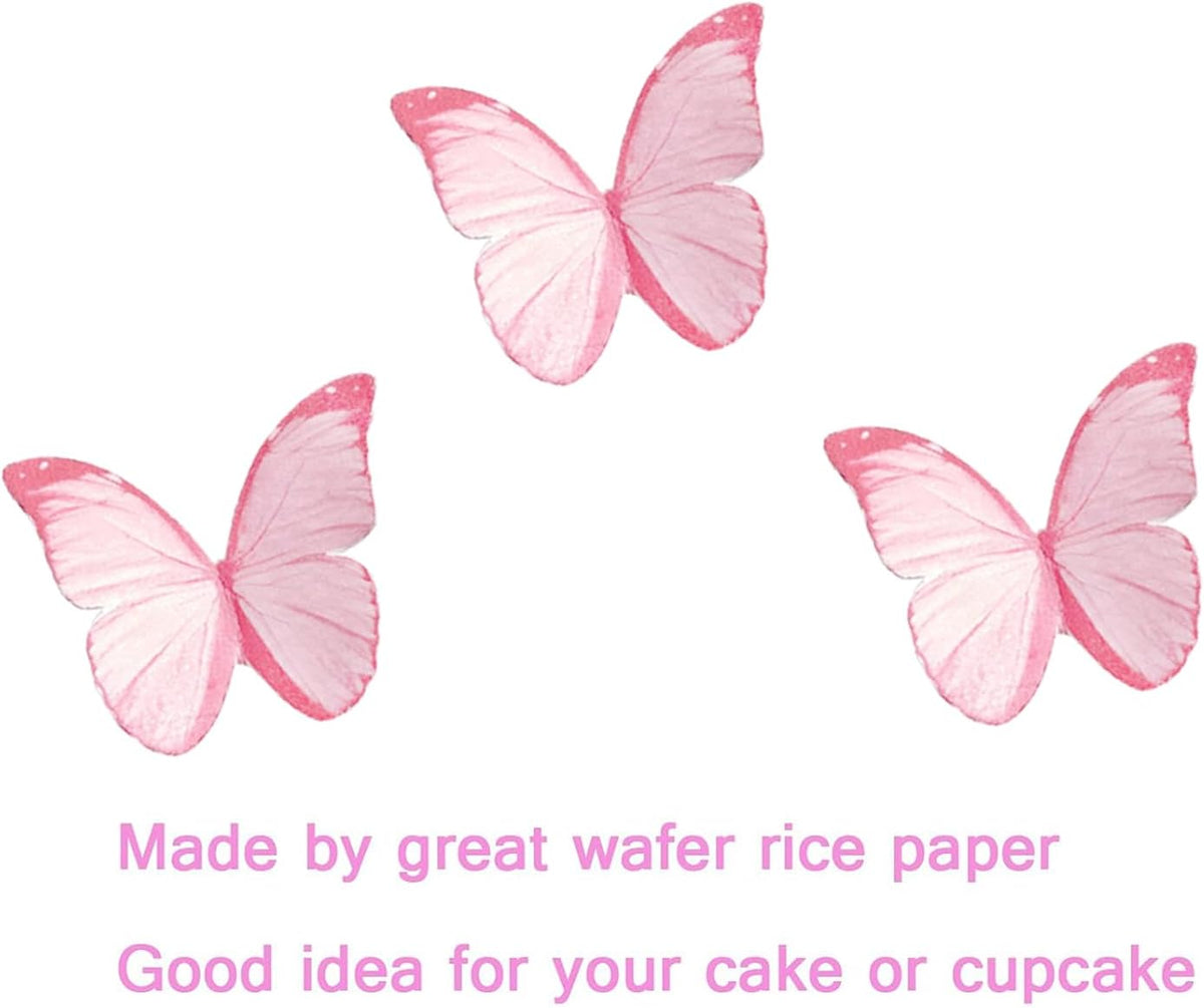 48Pcs Edible Butterflies for Cake Decorations Pink Wafer Paper Butterfly Cupcake Toppers Wafer