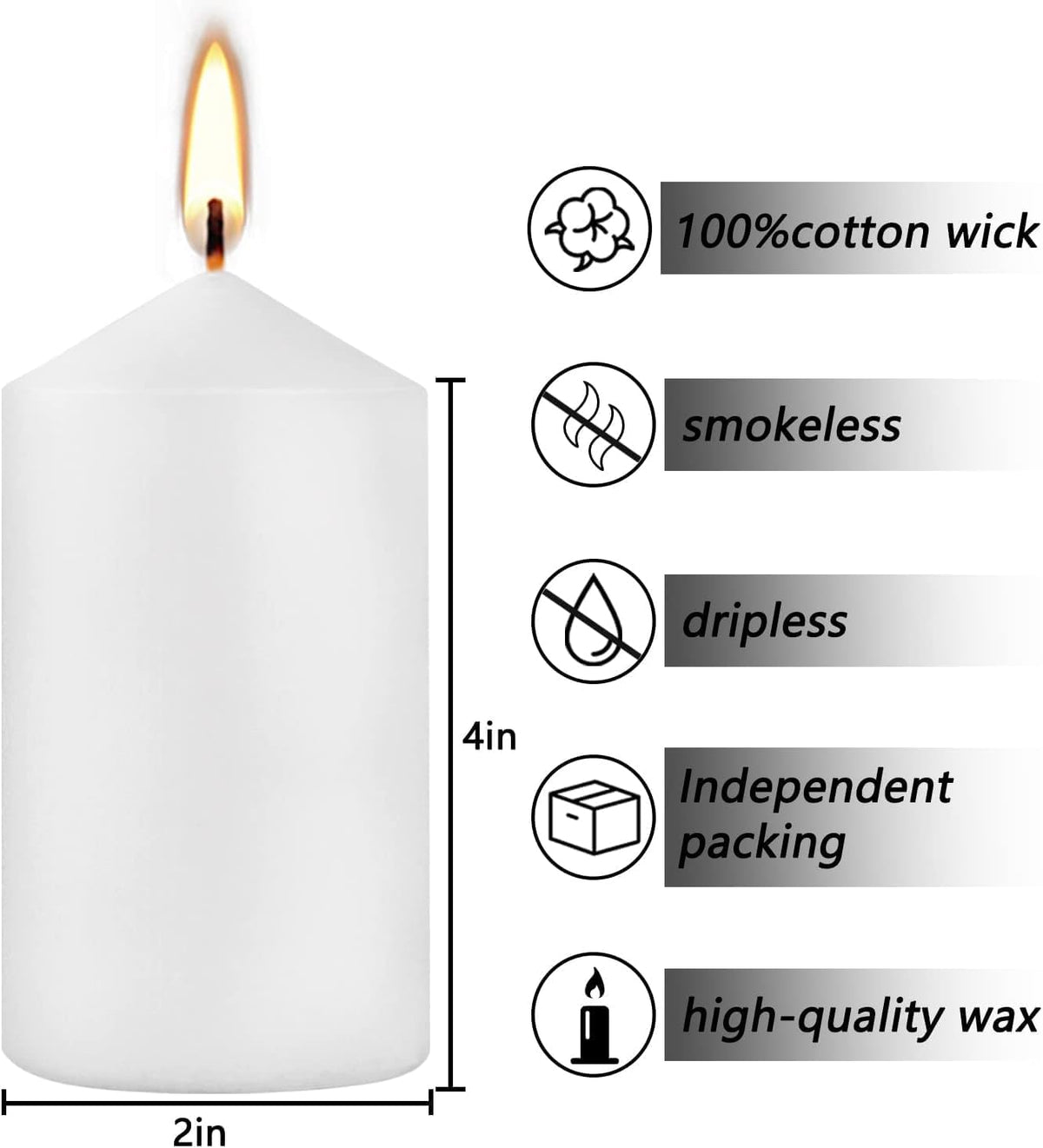 2"x4" High White Pillar Candles, Set of 20 Unscented. Bulk Buy. Ideal for Halloween, Wedding