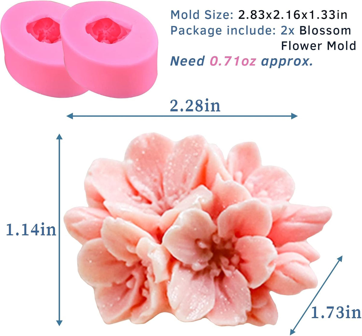 2PCS Blossom Flower Mold Silicone Flower Molds Fondant Chocolate Candy Cake Decoration Mold
