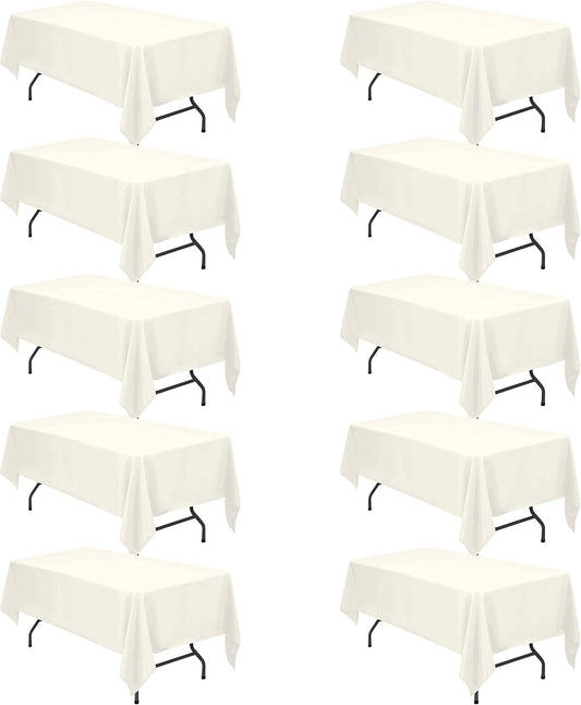 BRILLMAX 10 Pack Ivory Tablecloths for 6 Foot Rectangle Tables 60 x 102 Inch - 6ft Rectangular Bulk