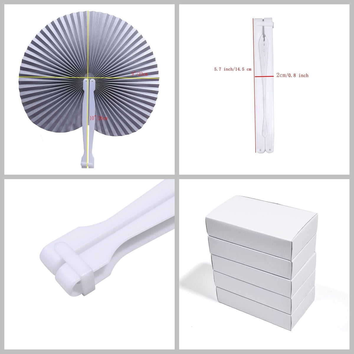 12 Packs Decorative Paper Folding Hand Fans Handheld,Silver Round Foldable Wedding Fans Chinese and