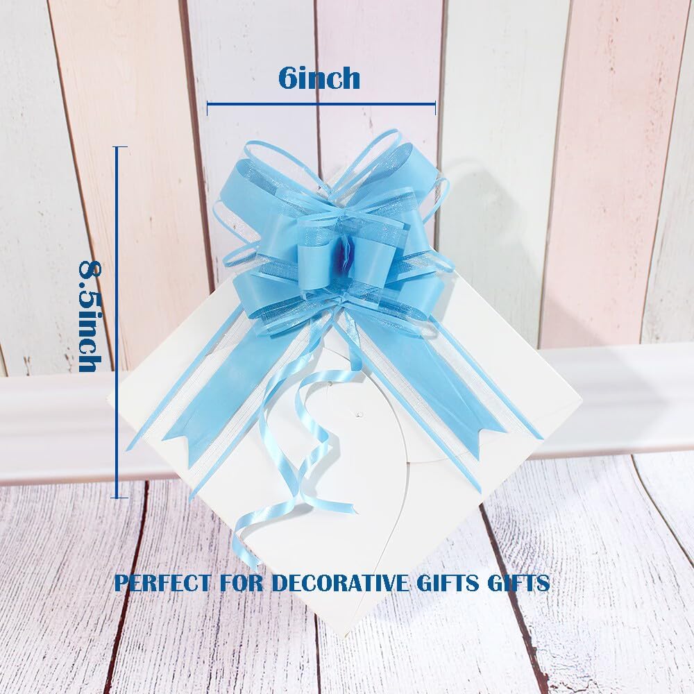 WEWILUCK Gift Wrap Bows Big, Blue Bow for Gift Baskets, Flower Bouquet, Paper, Pull Bows for Gift