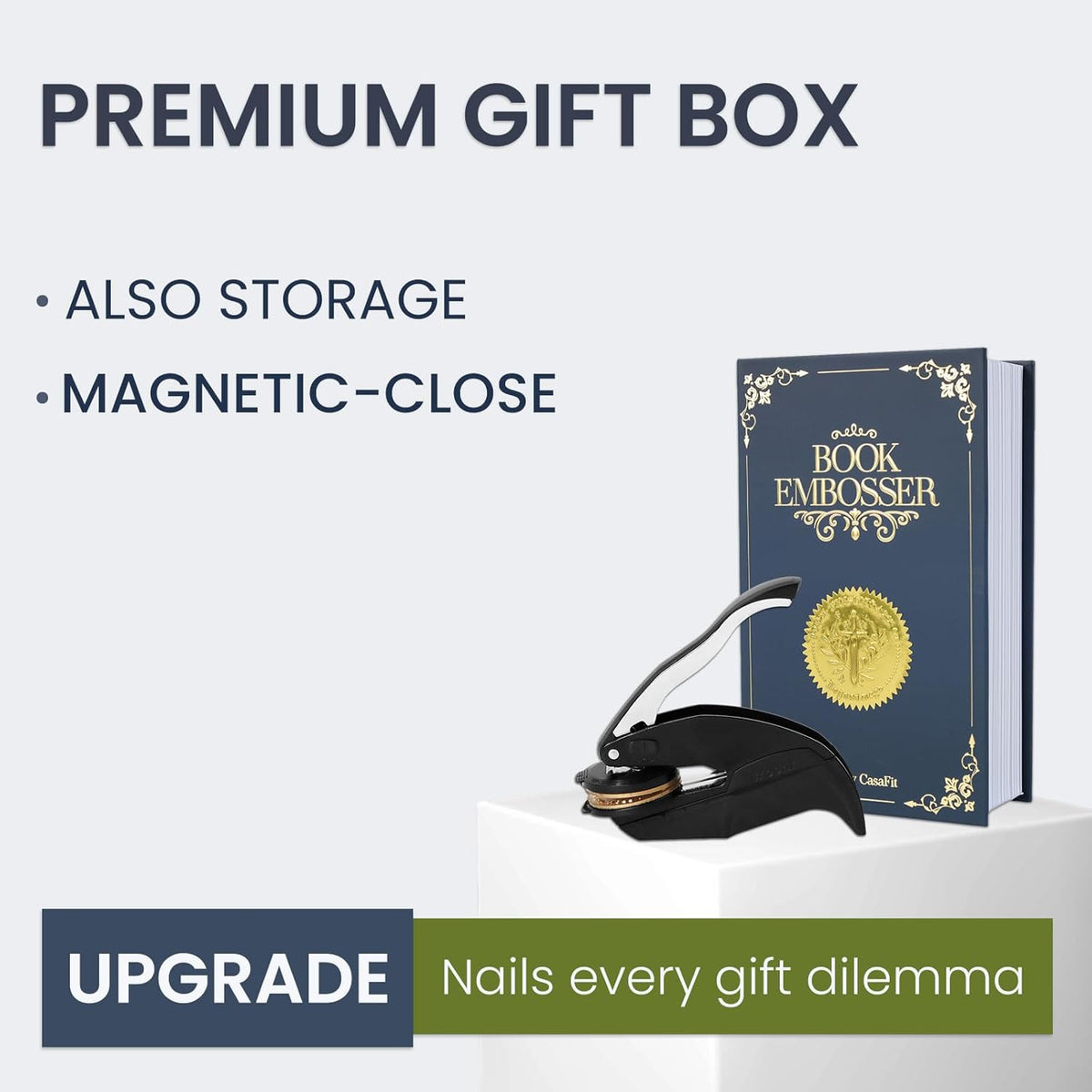 Upgraded Book Embosser Personalized | Custom Book Stamp | Storage Gift Box Set - Include Magnetic