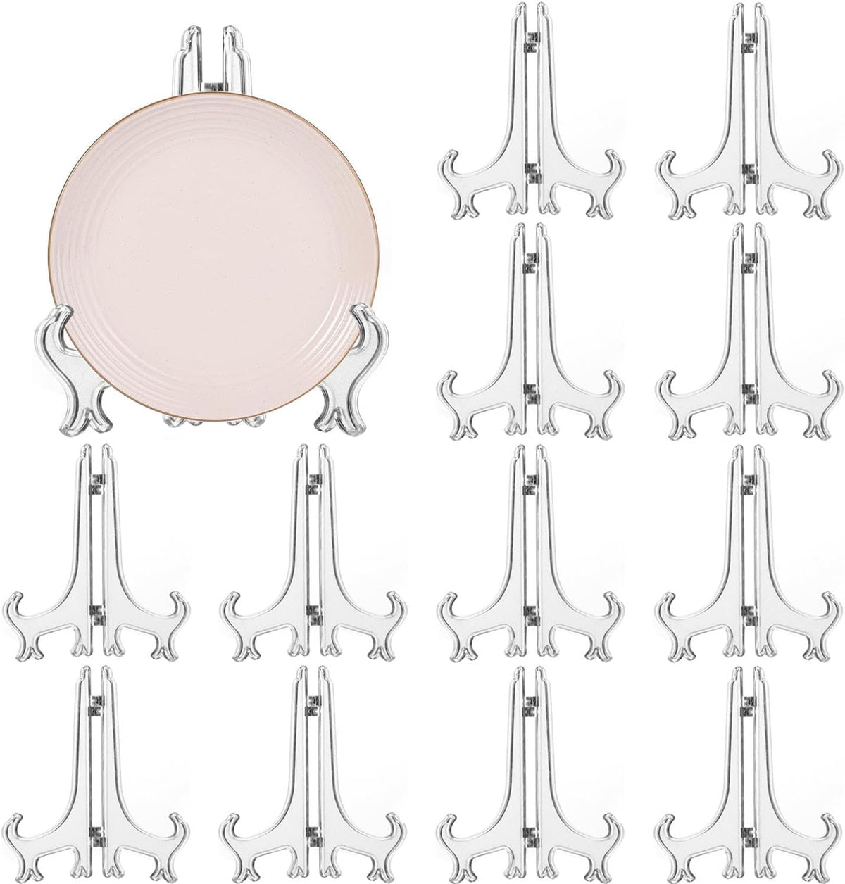 12 Pack 7 Inch Clear Plastic Easels or Stand/Plate Holders to Display Pictures or Other Items at