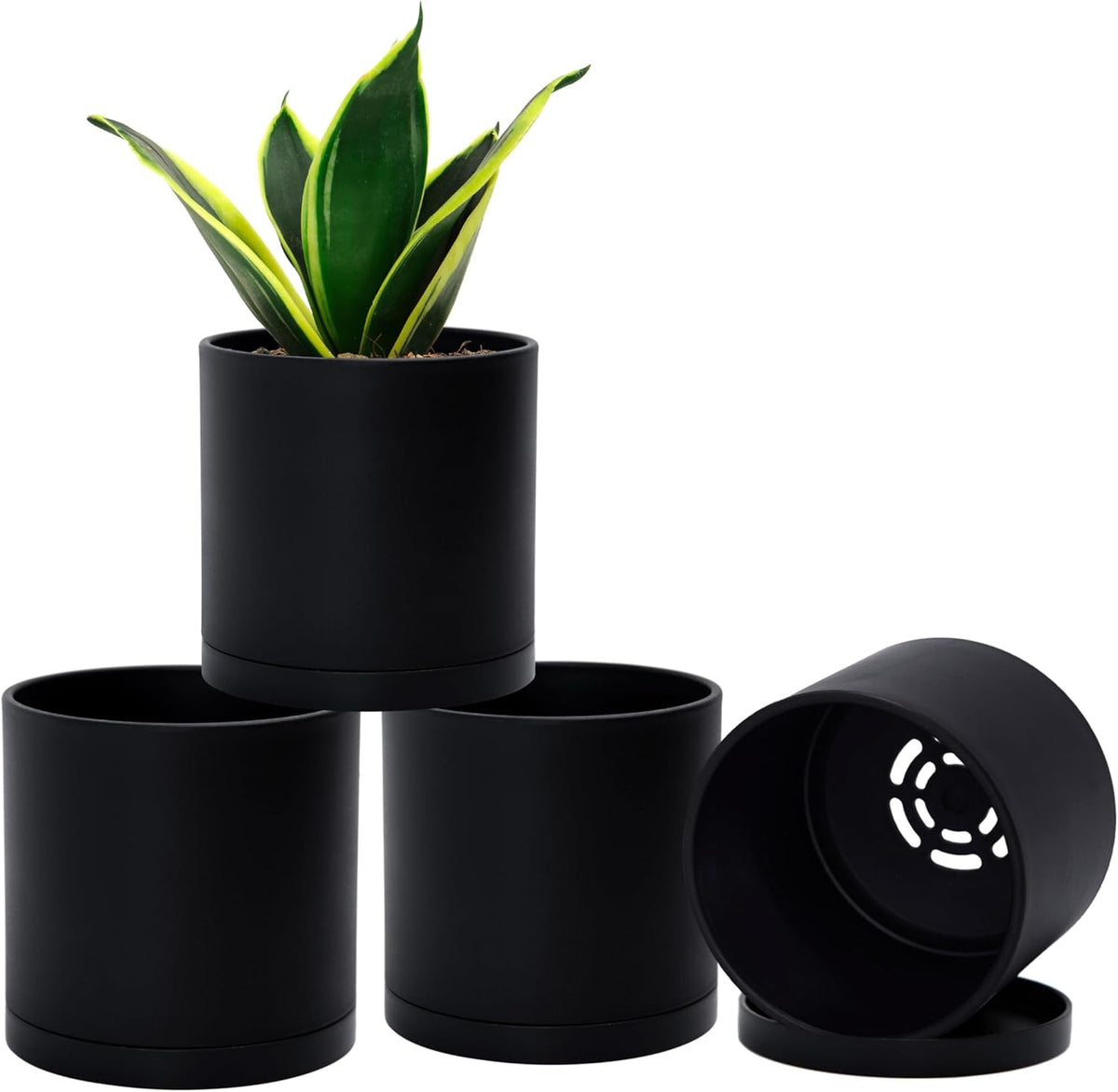D'vine Dev 4 Pack 4.5 Inch Modern Plastic Plant Pots, Small Garden Planters for Plant with Drainage