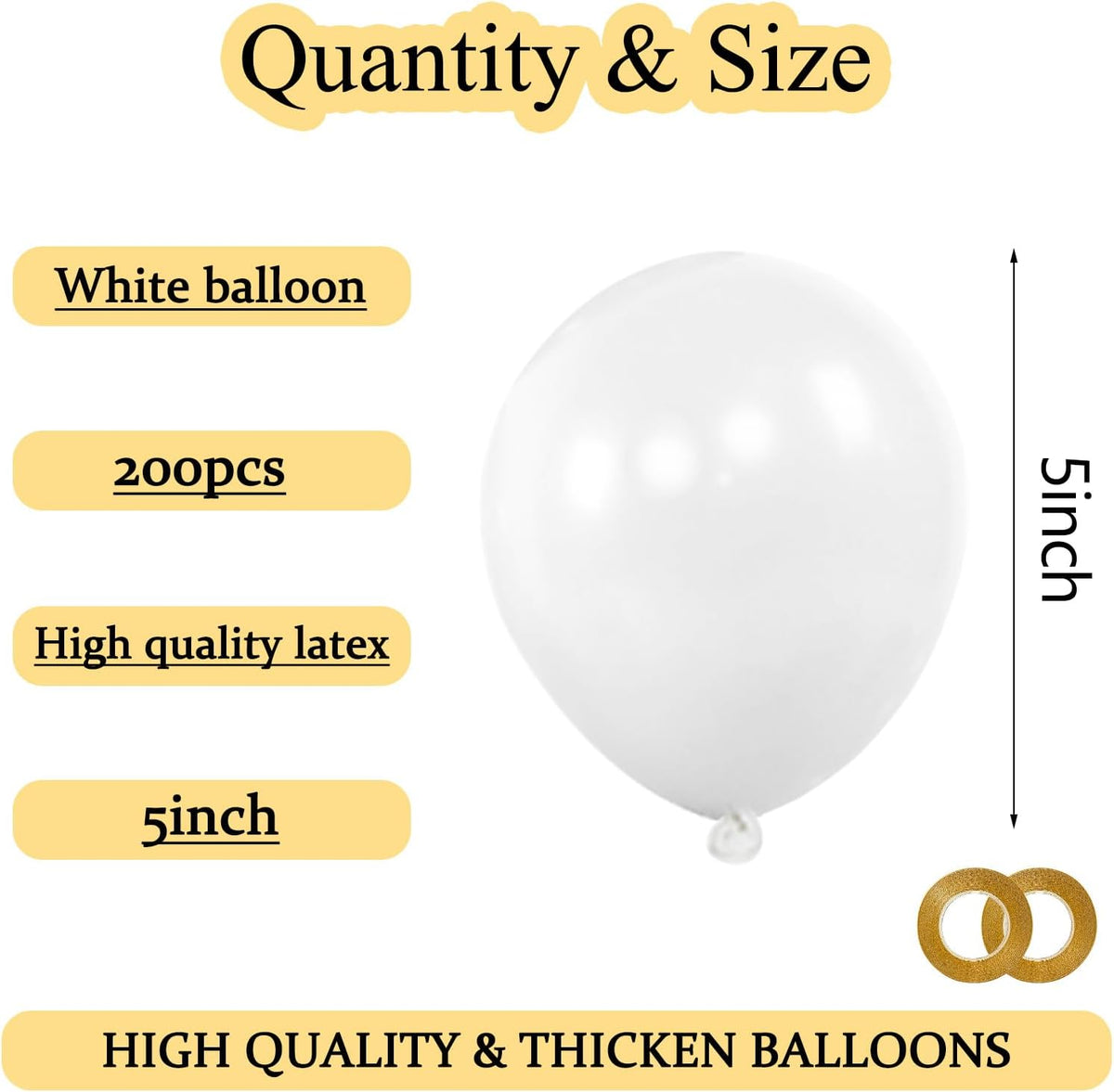 KAWKALSH 200pcs White Balloons 5 Inch, Small Mini Latex Balloons for Party Birthday Baby Shower