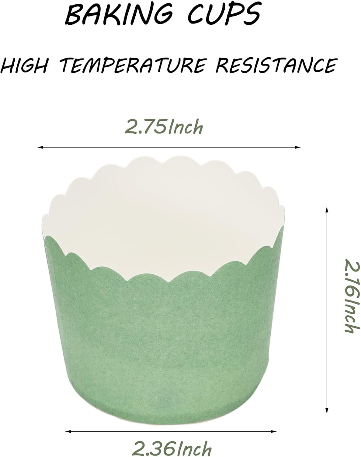 Whaline 120Pcs Sage Green Paper Baking Cups Scalloped Edge Cupcake Wrappers Gradient Green Cupcake