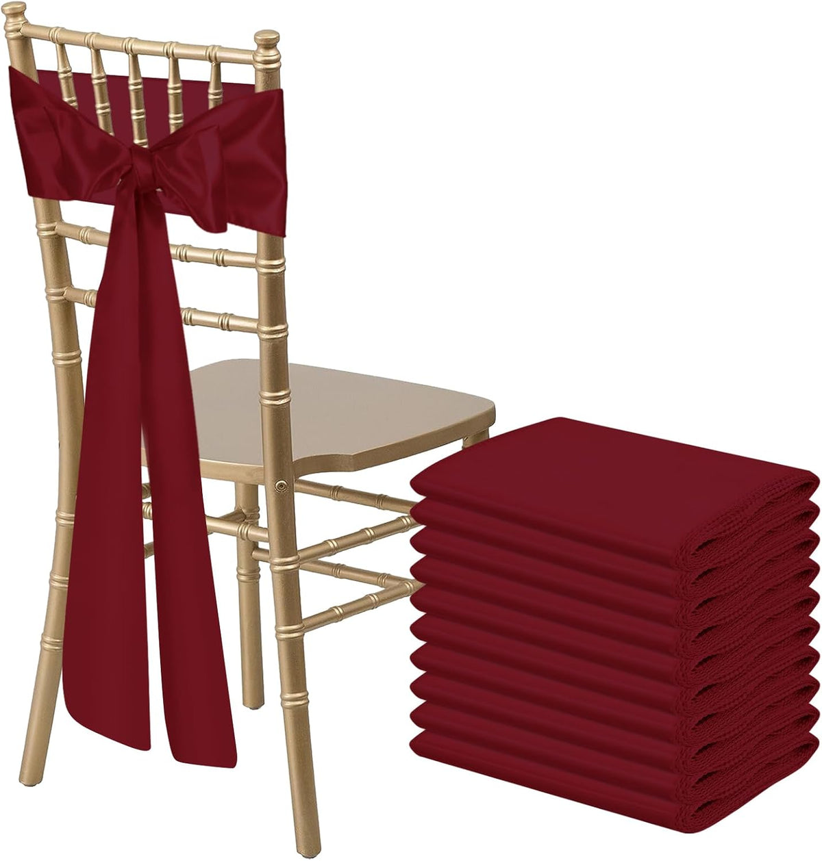 10 PCS Burgundy Satin Chair Sashes Bows Universal Chair Ribbon Ties Back Sash for Wedding Party